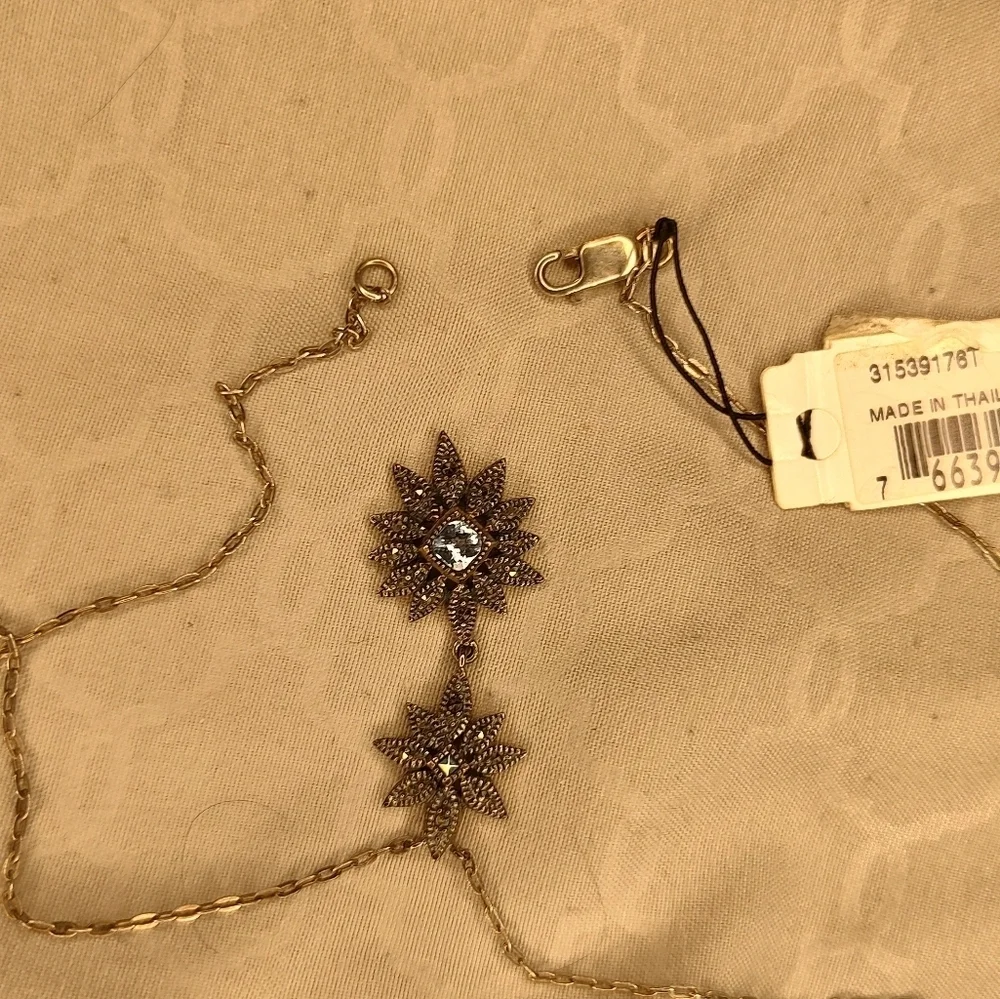 Judith Jack Necklace 925 Sterling Silver Double Daisy Drop Marcasite